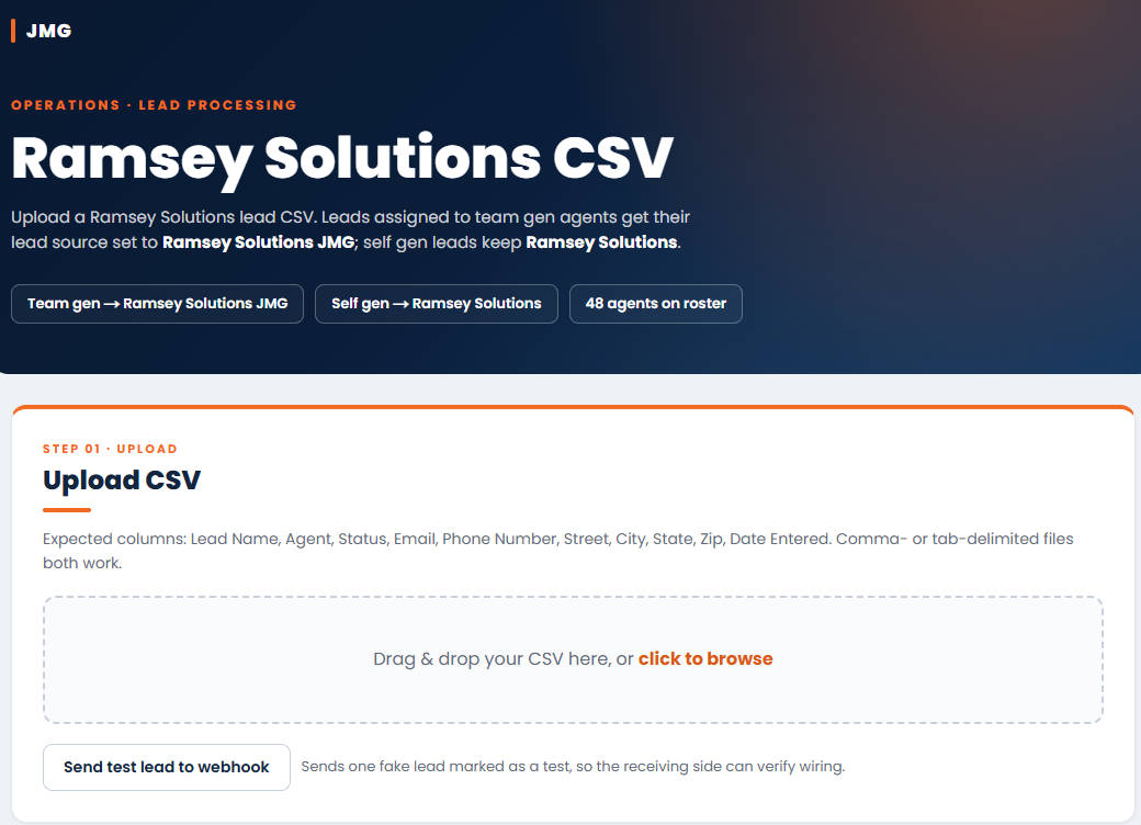 Ramsey Solutions CSV lead processing app